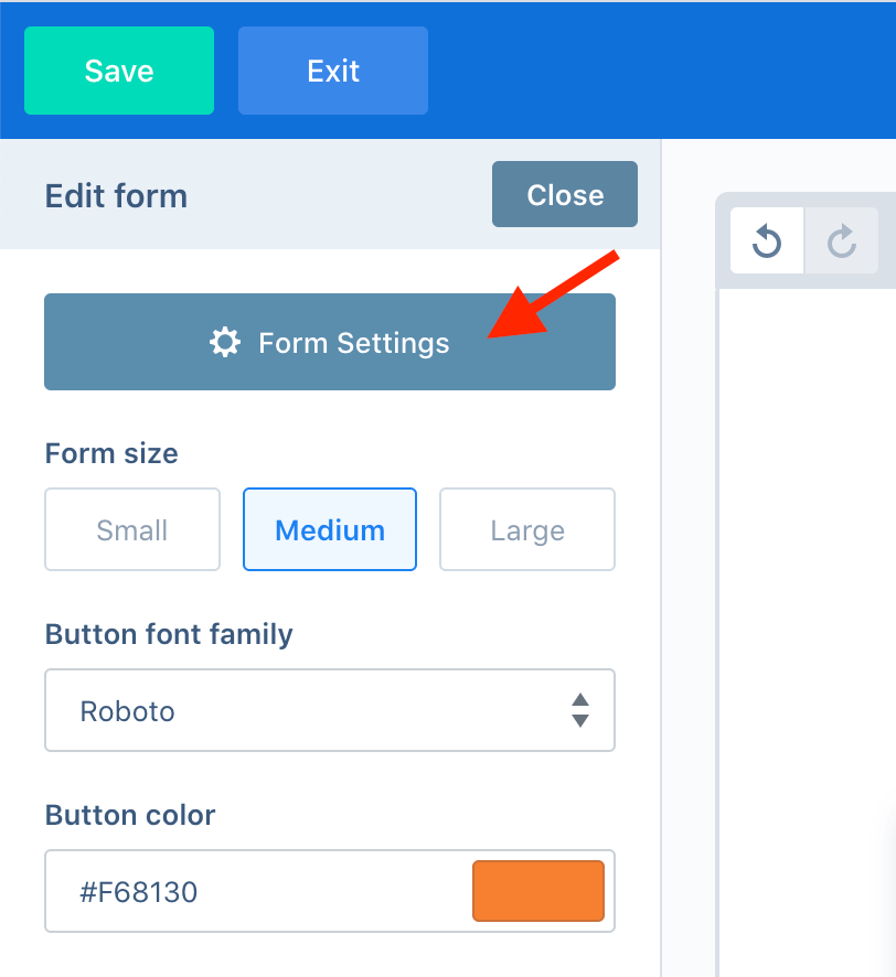 Form Settings Button